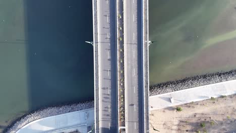 top view drone shot shows the kretek 2 bridge in bantul, indonesia