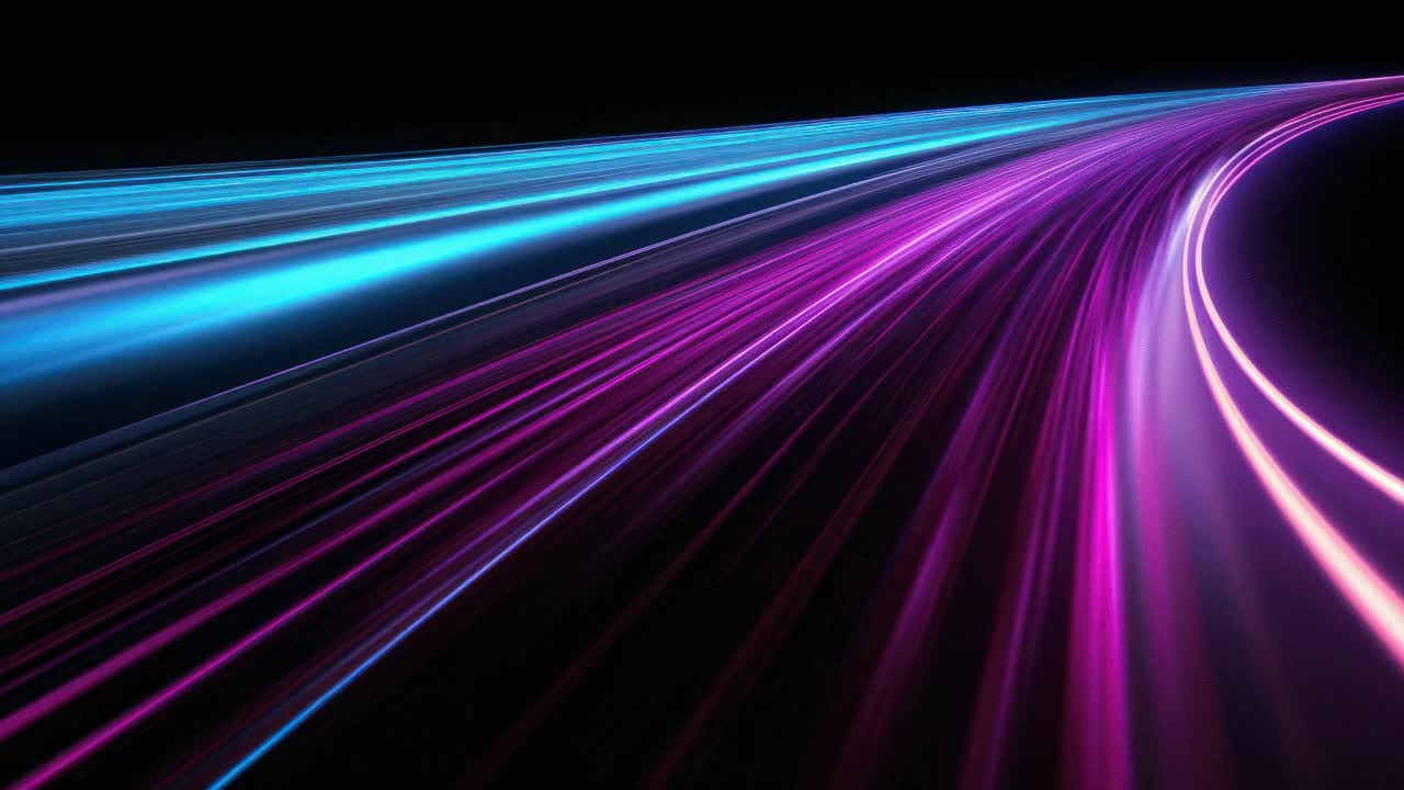 Scie luminose dinamiche in blu neon e rosa creano un effetto video futuristico