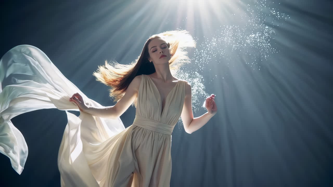 Ethereal Woman Floating in Light and Water