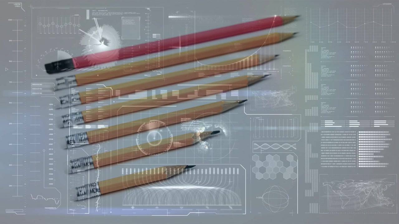HUD overlay brightening and scanning pencils top-down, producing glints while analyzing positions