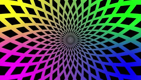 animated screensaver looped seamlessly. a colorful abstract pattern increases from the center of the screen. random color transitions.