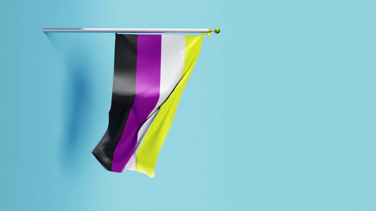 вертикальное видео небинарного флага гордости, изолированного на синем фоне