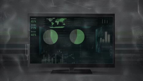 animation of mathematical equations over data processing and scope scanning on tv screen