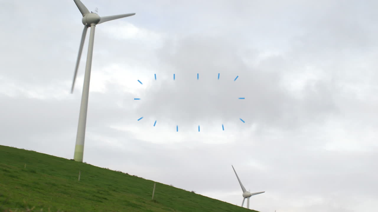 풍력 터빈과 구름 위의 다양한 모양의 애니메이션