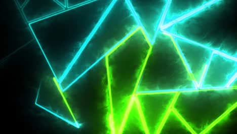 animación en 4k de un laberinto en forma de triángulo de luz de neón ardiente. baila de neón con maravillosos colores vibrantes con reflejos