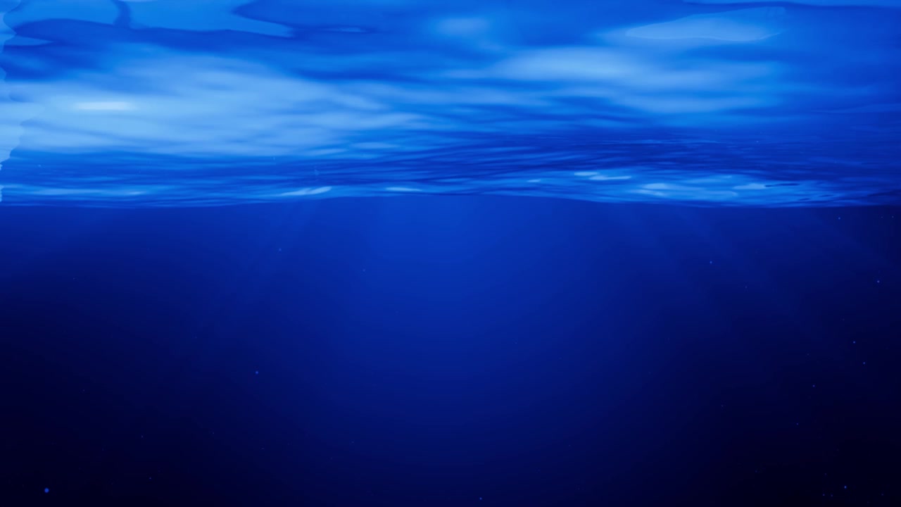 Sereen diepblauw onderwaterlandschap met oppervlaktegolven en licht