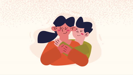 joven madre con hijo personajes de animación