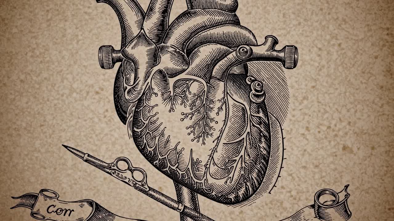 Vintage rytá ilustrace lidského srdce