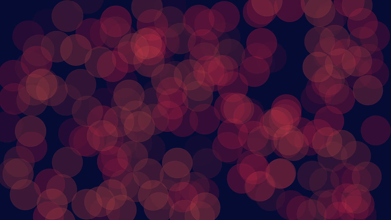 Blide røde og orange bokeh-lys, der svæver blødt på en mørk marineblå baggrund, hvilket skaber en elegant abstrakt baggrund, ideel til festligheder, festvisuals, titler, overlays og moderne videodesign