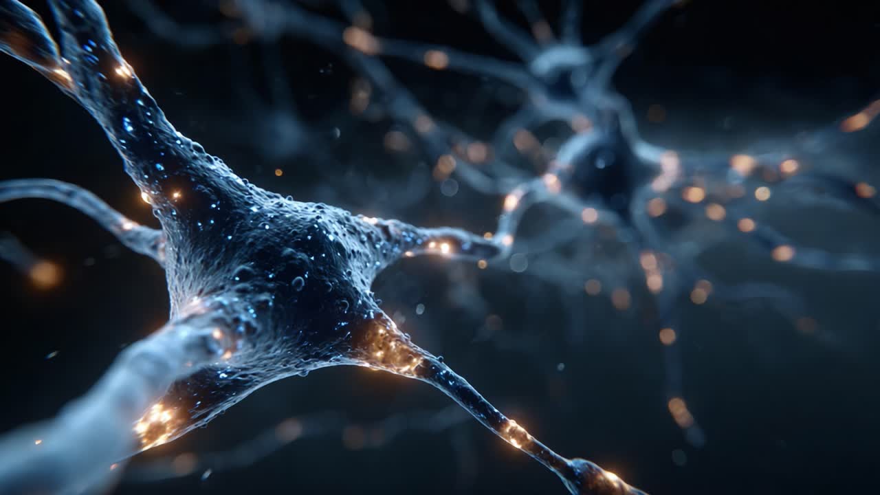 Exploring the Intricate Network of Neurons: A Visual Journey Through Synaptic Connections and Neural Activity Illuminated by Sparkling Lights