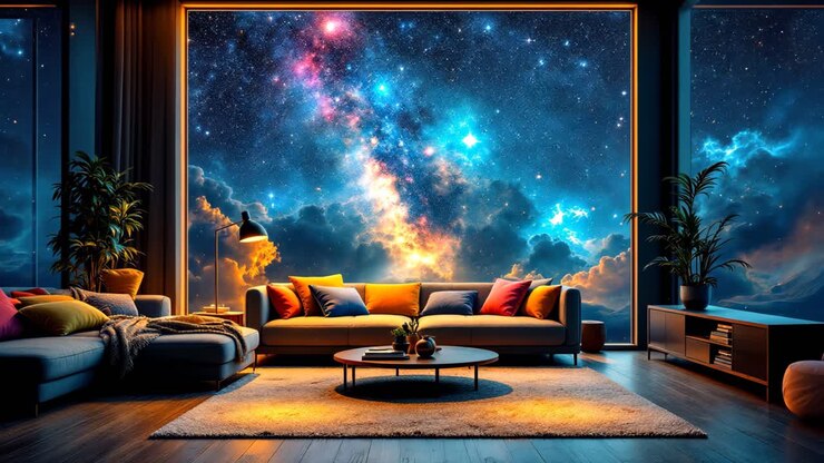 Modern Living Room with a Starry Night View