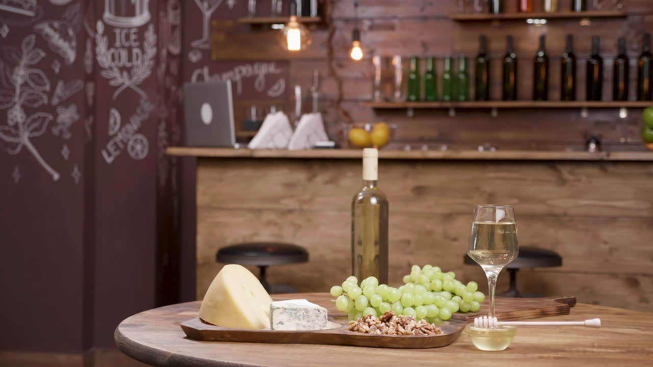 Wine and cheese pairing at a bar