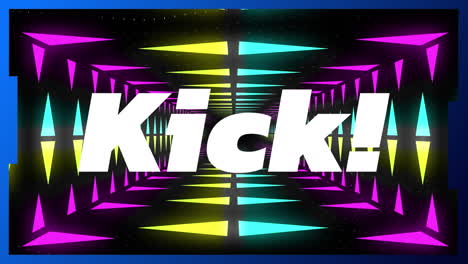 animation of kick text over colorful geometrical shapes