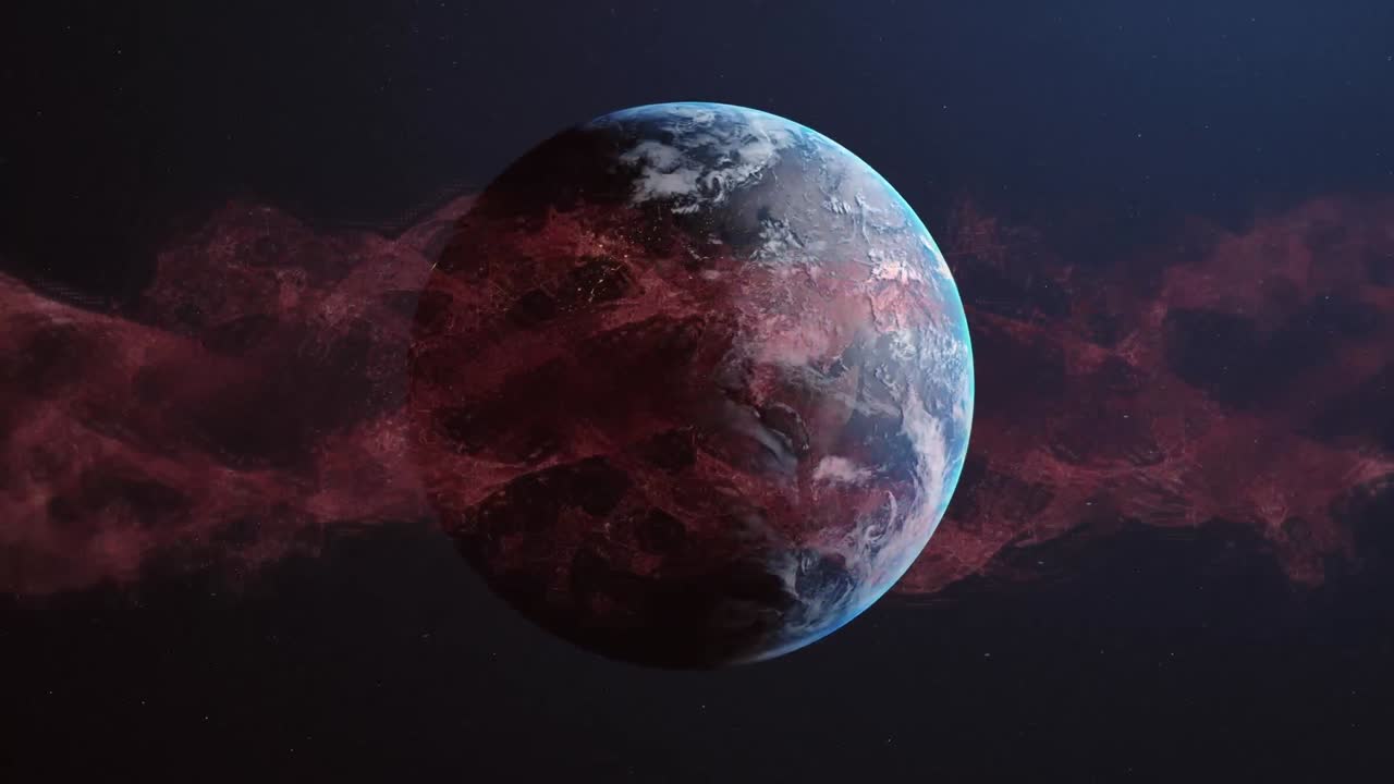 지구 위에 빛나는 빛의 흔적의 애니메이션