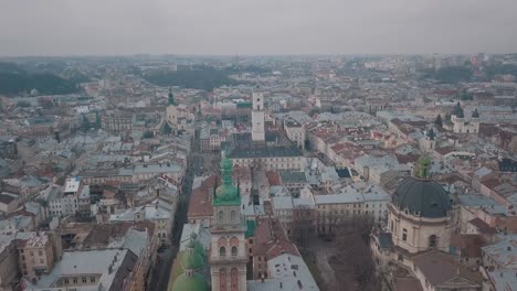 aerial city lviv, ukraine. european city. popular areas of the city. dominican