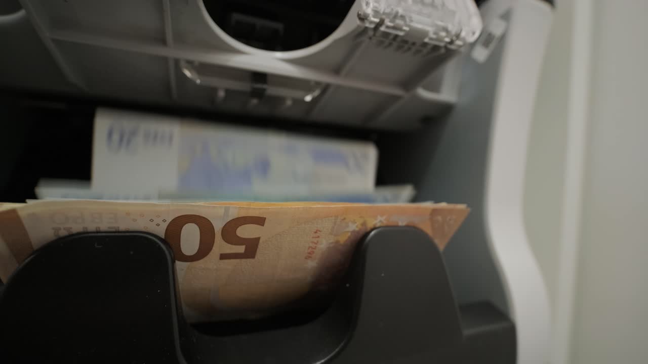 Money Counting Machine Counting Euro Banknotes