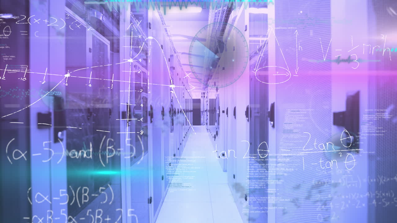 컴퓨터 서버  ⁇ 에 대한 데이터 처리 및 수학 방정식의 애니메이션