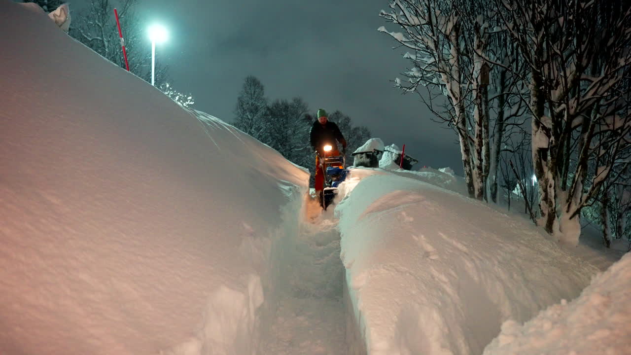 Pathway clearance, efficient blower machinery, heavy thick snowfall