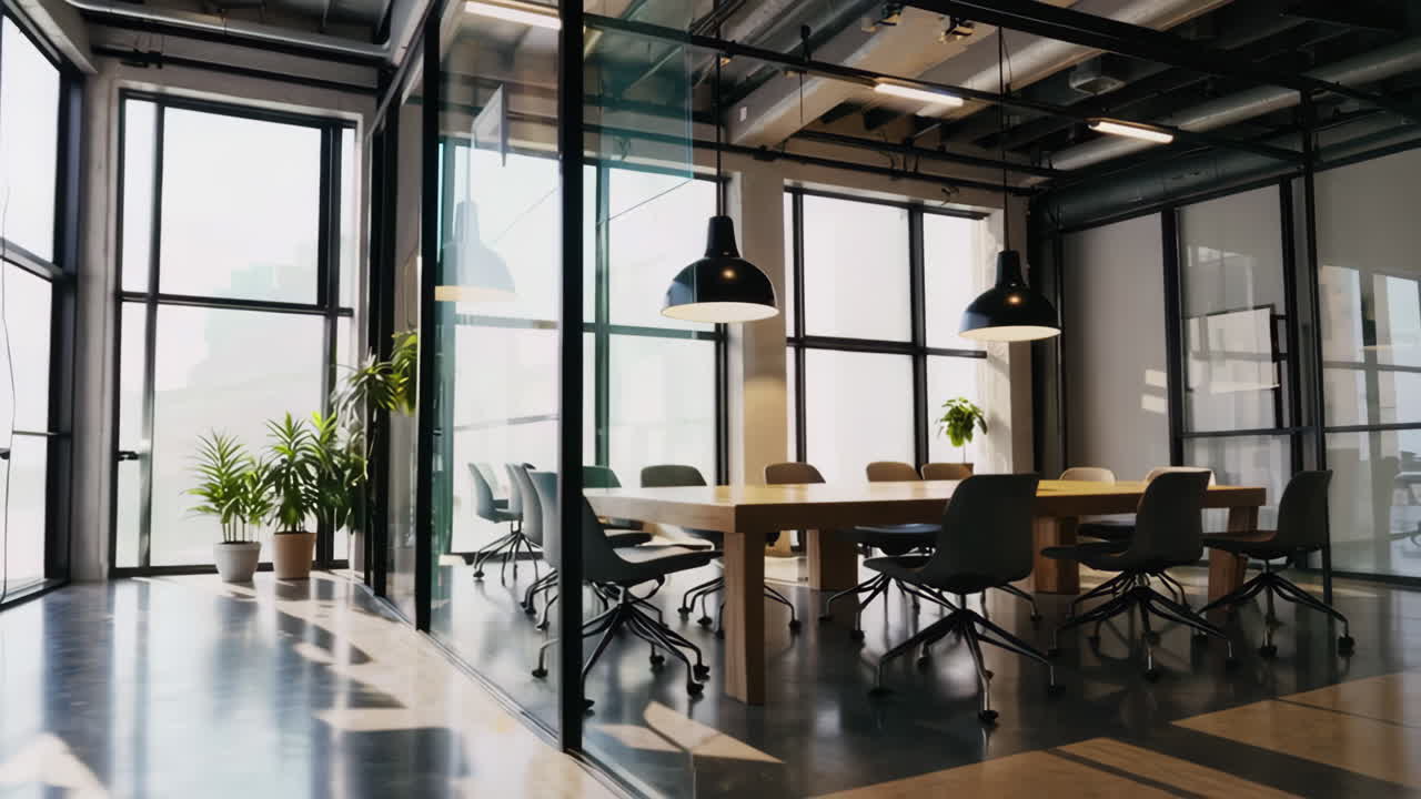 Modern Empty Meeting Room with Glass Walls and Natural Light
