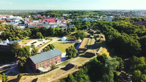 drone flying above the city of gdansk