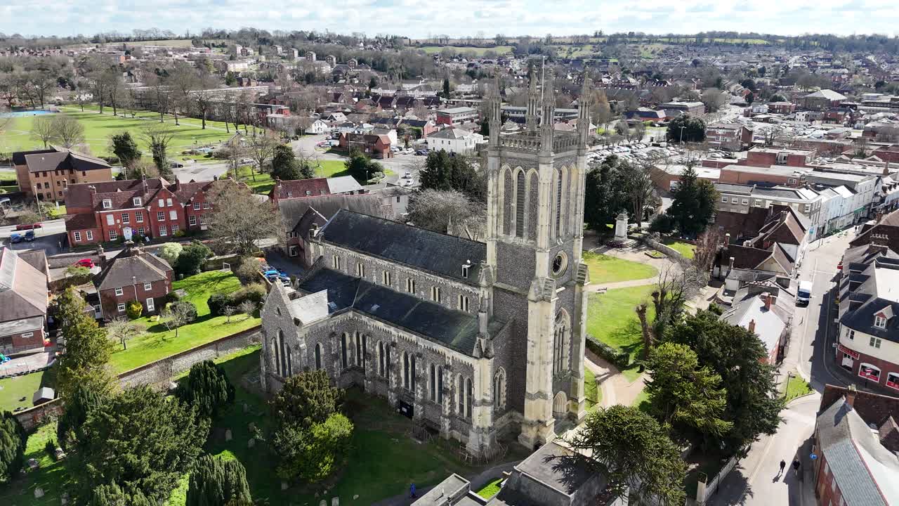 St Marys Church Andover UK Panning drone aerial