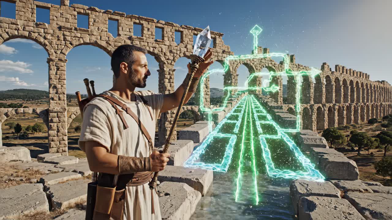 Magical man in an ancient aqueduct