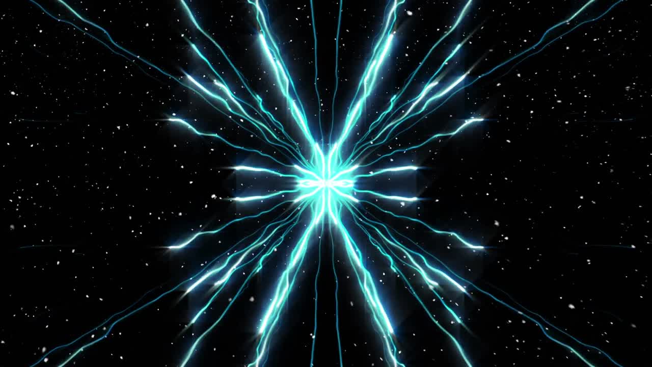 animación de senderos de luz azul brillante con nieve cayendo