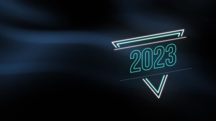 Animazione di testo 2023 e scie su sfondo nero