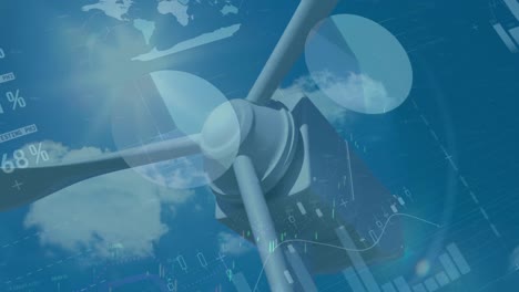 animation of financial data processing over wind turbine