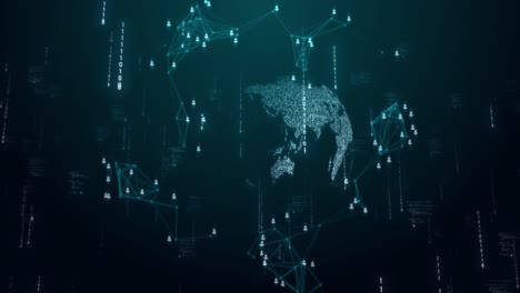 global connectivity flow of data across digital landscape elements binary code digital globe glowing