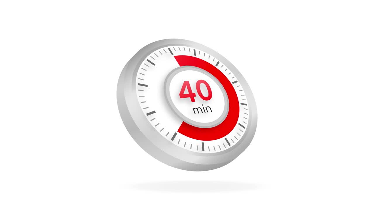 The 40 minutes timer. Stopwatch icon in flat style. Motion graphics.