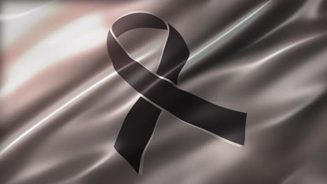 skin cancer black ribbon, awareness flag, perspective view, high-angle, glossy, elegant silky texture, realistic 4k cg animation, sleek, slow-motion fluttering, seamless loop-able