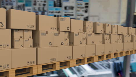 animación de cajas de cartón en cinta transportadora en el almacén
