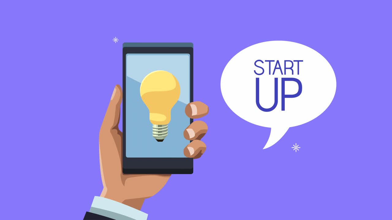 tecnología de dispositivos de teléfono inteligente con animación de bombilla