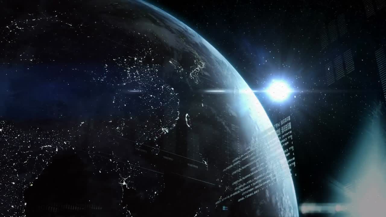 animación del procesamiento de datos sobre el globo sobre fondo negro