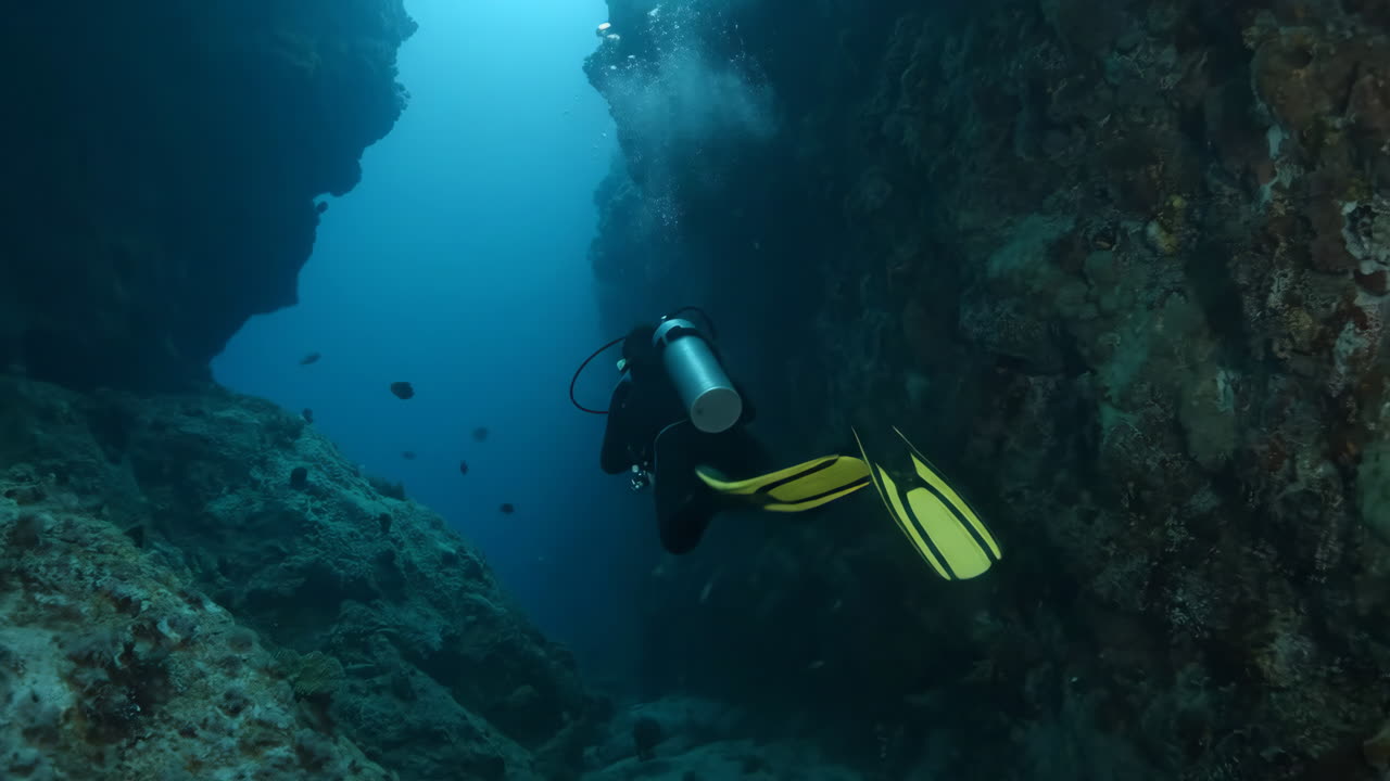 Scuba diving in an underwater cave