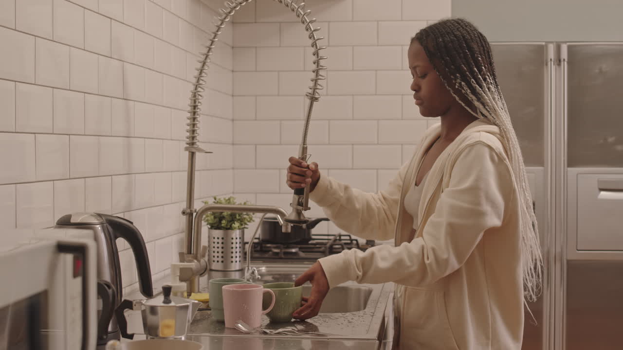 Young Black Woman Washing Dishes