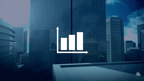 animation of white diagram icon over modern cityscape