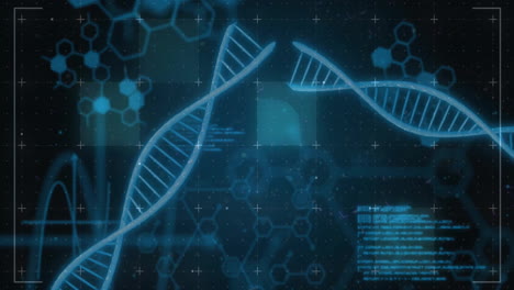 Animation-Der-Datenverarbeitung-über-DNA-Stränge-Auf-Schwarzem-Hintergrund