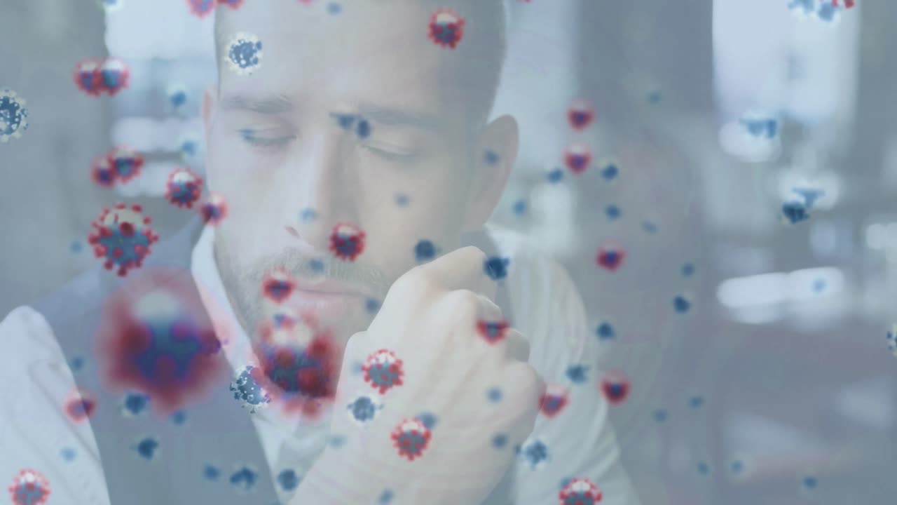 Animation of virus cells over caucasian man