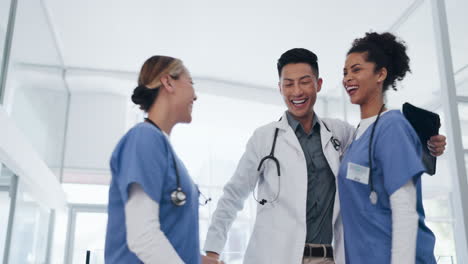 doctors, nurses or high five in hospital