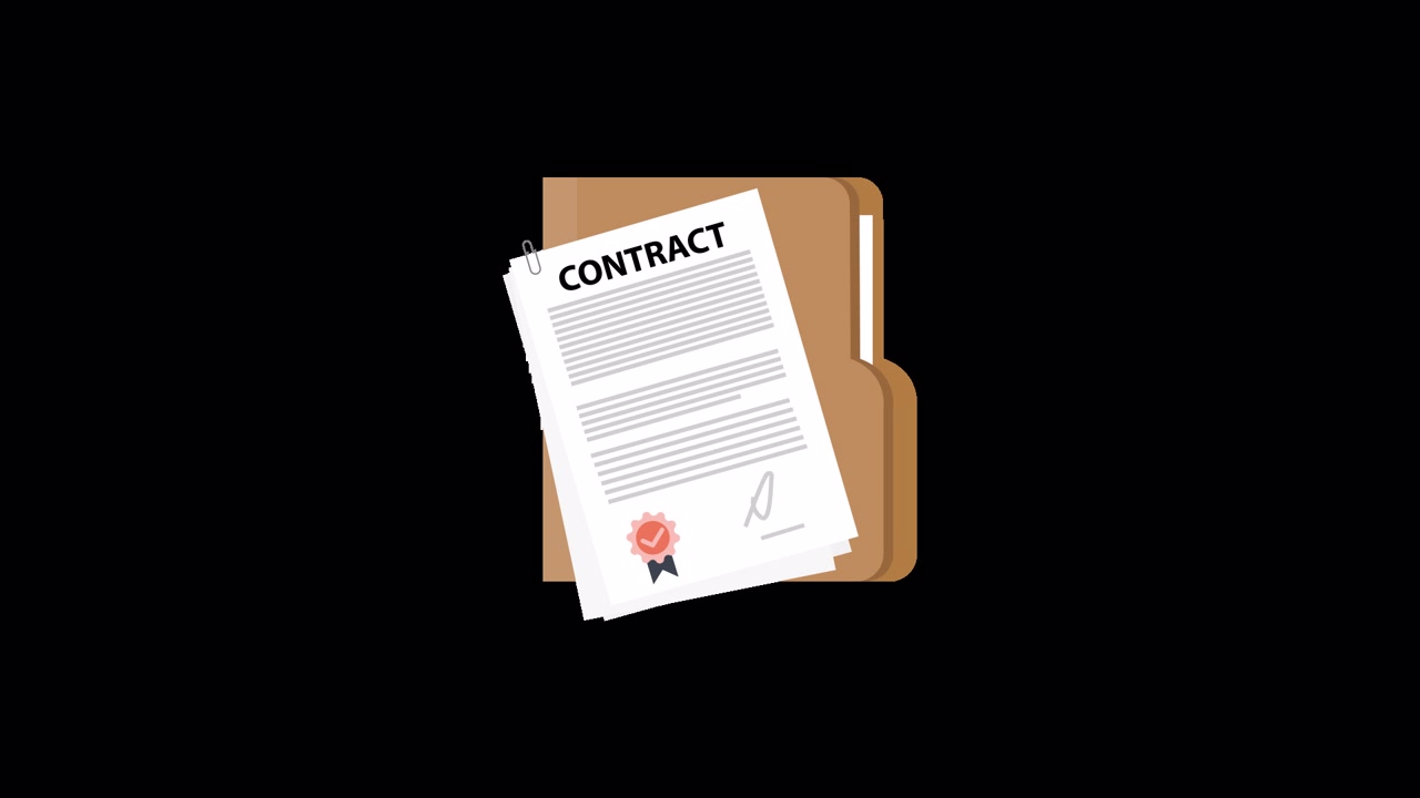Animated Contract Document with Signature and Seal in a Folder