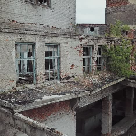 aerial view of a destroyed factory during the war. industry in ruins