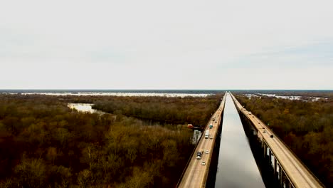 Drone footage of Atchafalaya National Heritage Area in Louisiana near interstate 10