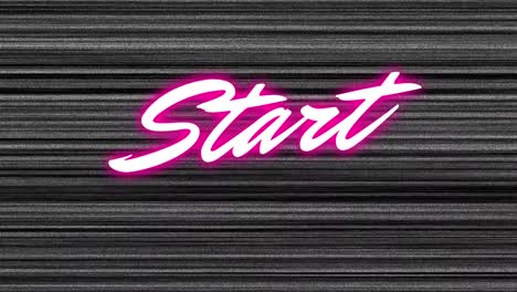 animation of pink start text over black and gray moving technical glitch