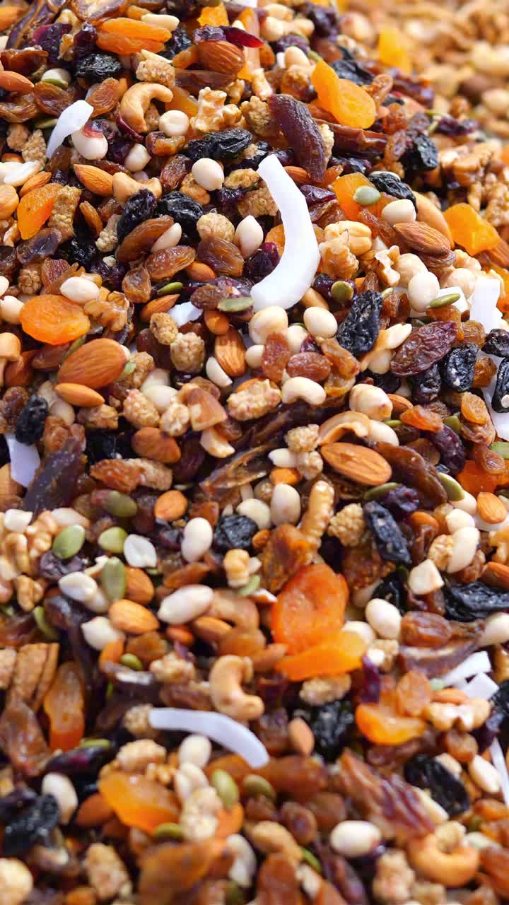 Close-up of a Healthy Trail Mix with Nuts and Dried Fruits
