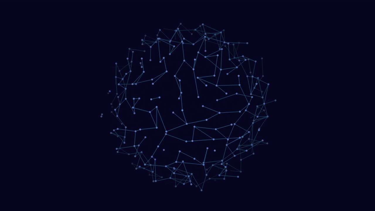 Futuristic neon sphere with dots and lines in dark space