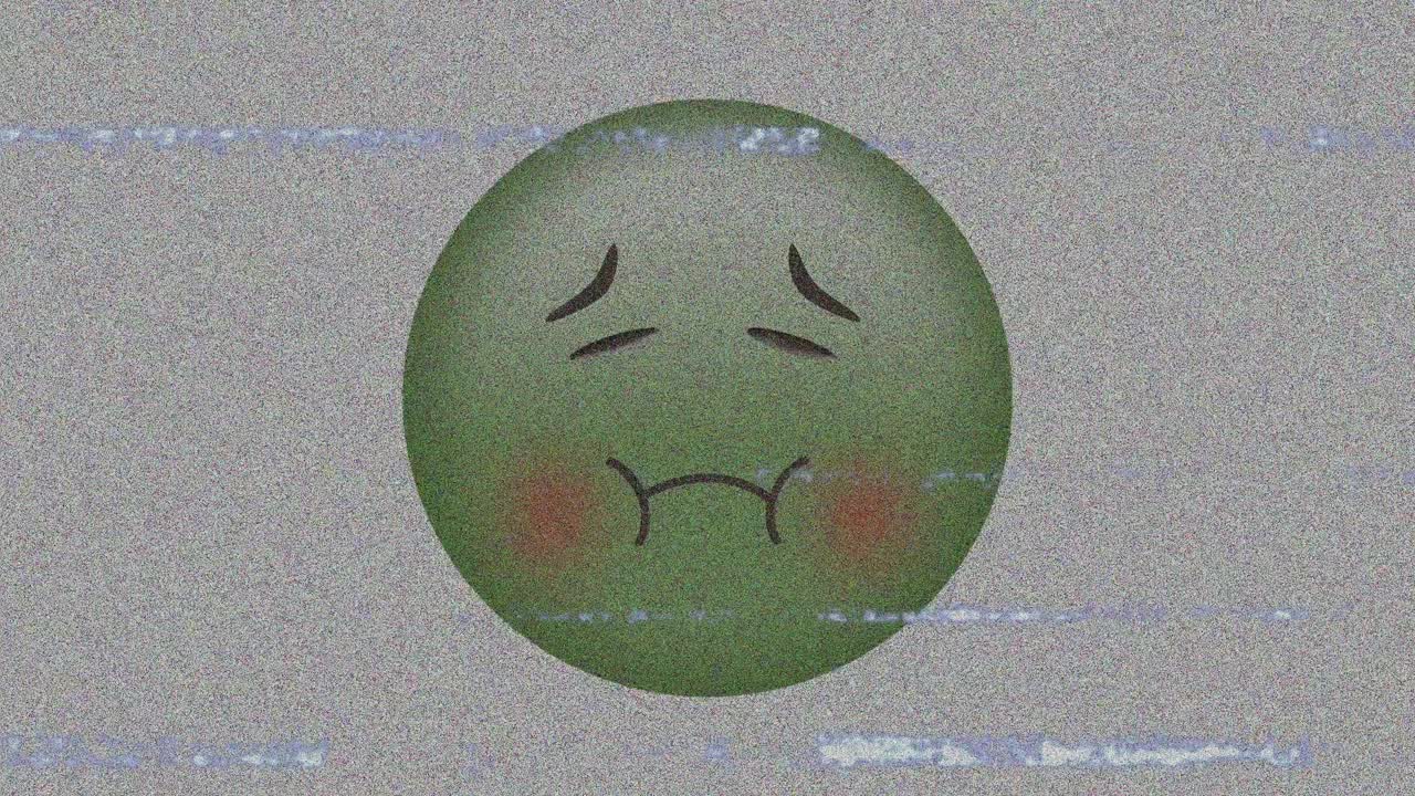 tv의 디지털 애니메이션 회색 배경에 대한 아픈 얼굴 이모지 위의 정적 효과