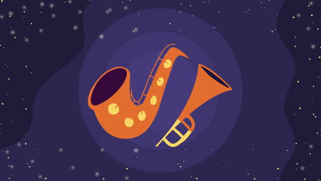 saxofón con instrumentos de trompeta animación