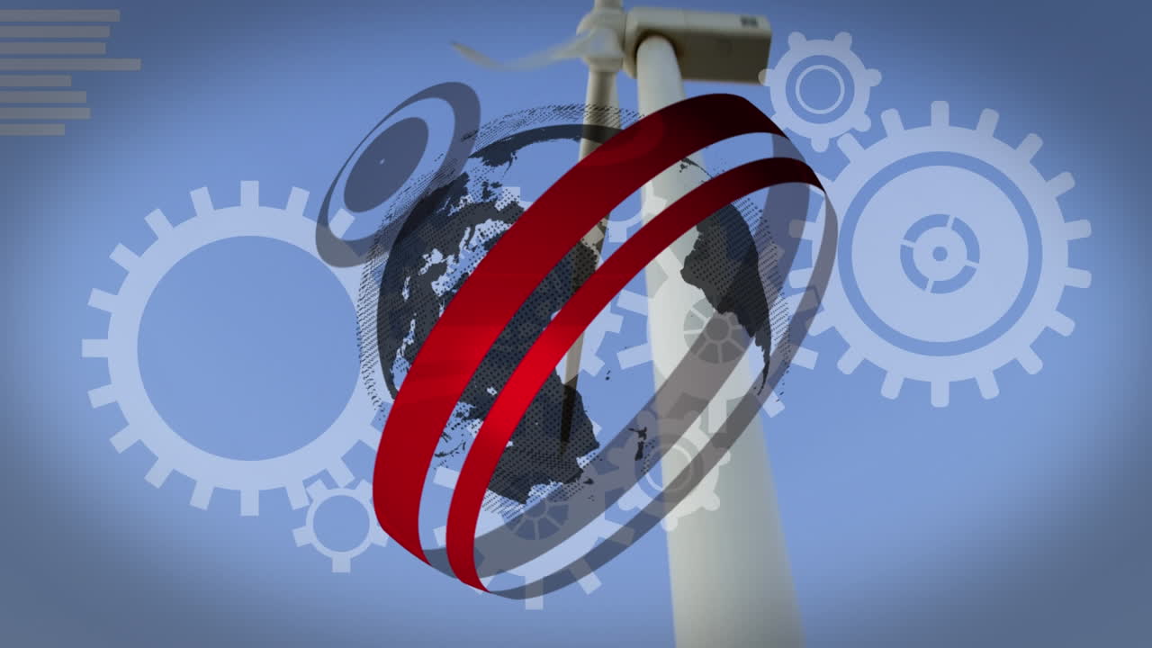 풍력 터빈 위의 지구와  ⁇ 의 애니메이션